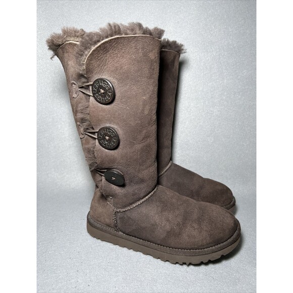 UGG Australia Bailey Triplet Shearling Tall Boots Size 5 Buttons Dark Brown - Picture 3 of 11